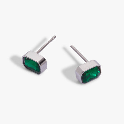 May Emerald-Cut Birthstone Stud Earrings