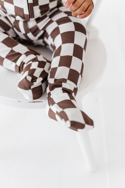 BRONZE CHECKERED BAMBOO ONESIE