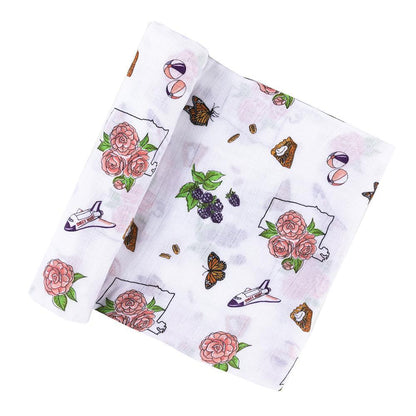 Gift Set: Alabama Floral Baby Muslin Swaddle Blanket and Burp Cloth/Bib Combo Baby Shower Essential for Newborn