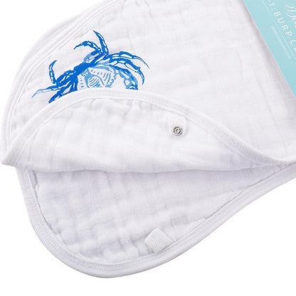 Gift Set: Blue Crab Baby Muslin Swaddle Blanket and Burp Cloth/Bib Combo Baby Shower Essential for Newborn