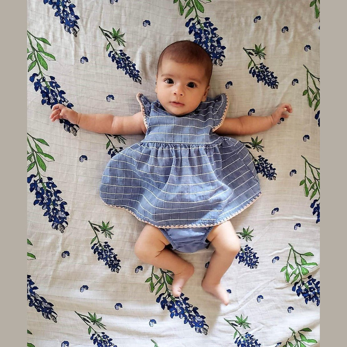 Gift Set: Bluebonnets Baby Muslin Swaddle Blanket and Burp Cloth/Bib Combo Soft Breathable Bamboo Cotton