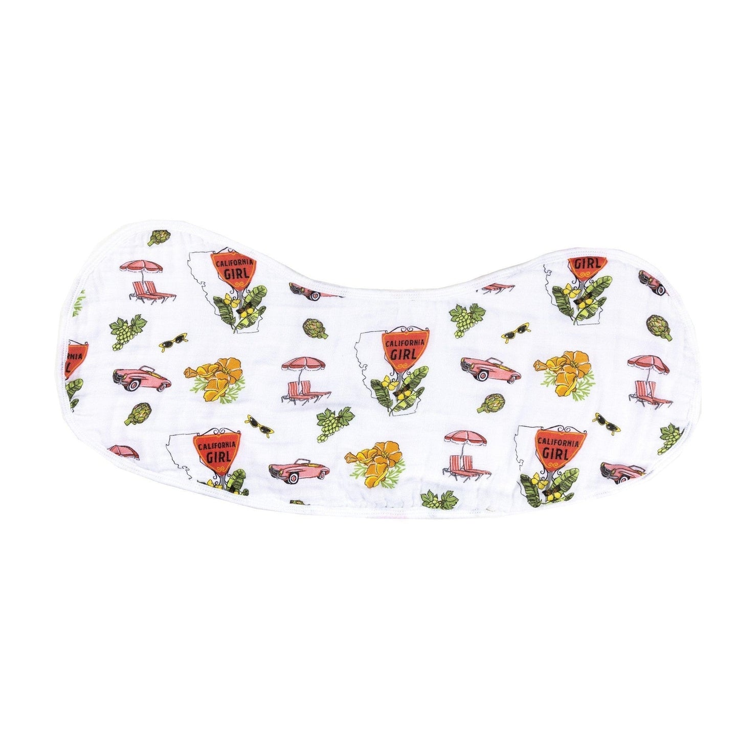 Gift Set: California Girl Muslin Swaddle Blanket and Burp Cloth/Bib Combo Newborn Essentials for Feeding and Comfort