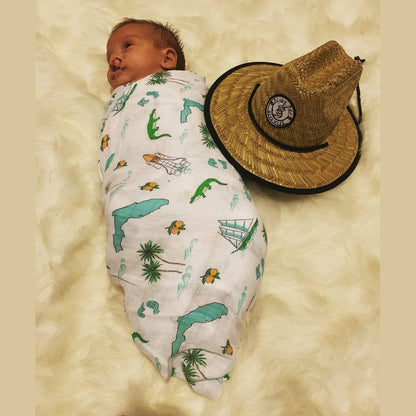 Gift Set: Florida Baby Muslin Swaddle Blanket and Burp Cloth/Bib Combo Hospital Coming Home Essential