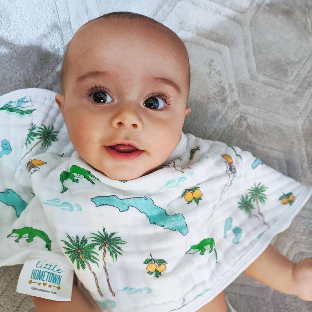 Gift Set: Florida Baby Muslin Swaddle Blanket and Burp Cloth/Bib Combo Hospital Coming Home Essential