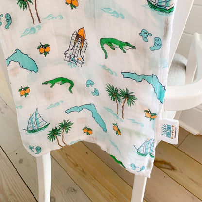 Gift Set: Florida Baby Muslin Swaddle Blanket and Burp Cloth/Bib Combo Hospital Coming Home Essential