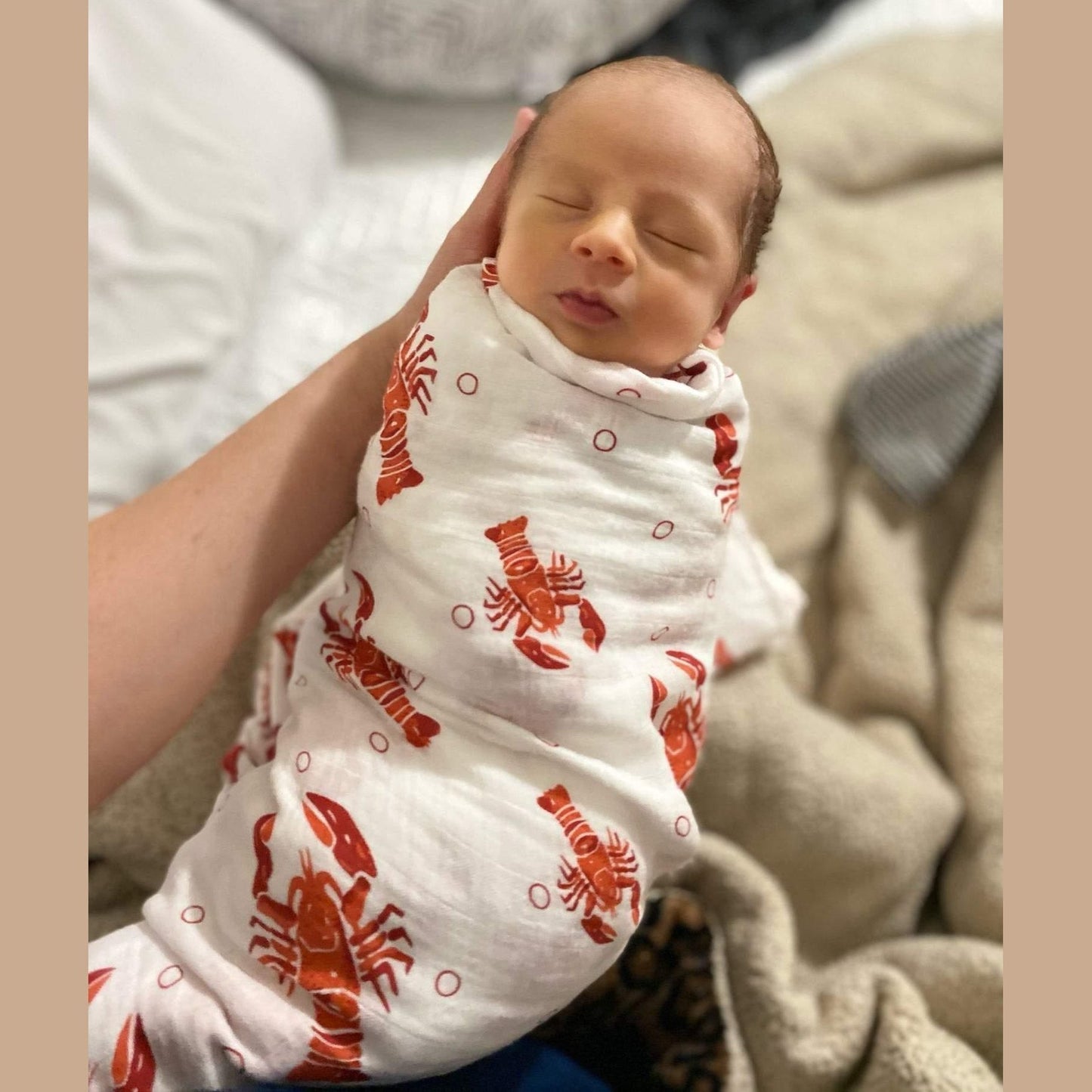 Gift Set: Heads Tails Crawfish Lobster Baby Muslin Swaddle Blanket and Burp Cloth/Bib Combo Extra Large Bamboo Cotton
