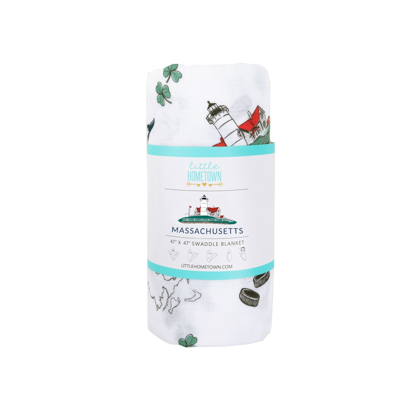 Gift Set: Massachusetts Baby Muslin Swaddle Blanket and Burp Cloth/Bib Combo Soft Breathable Bamboo Cotton