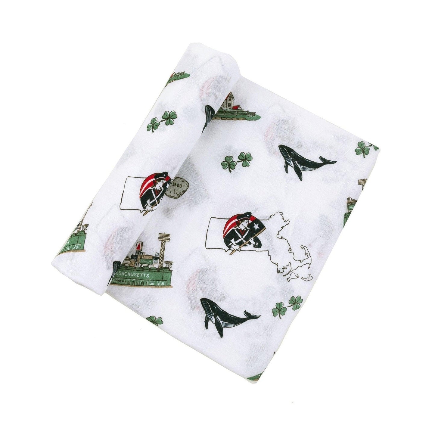 Gift Set: Massachusetts Baby Muslin Swaddle Blanket and Burp Cloth/Bib Combo Soft Breathable Bamboo Cotton