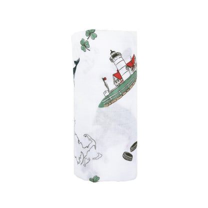 Gift Set: Massachusetts Baby Muslin Swaddle Blanket and Burp Cloth/Bib Combo Soft Breathable Bamboo Cotton