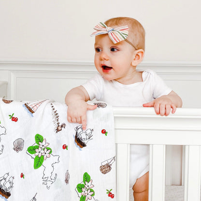 Gift Set: Massachusetts Floral Baby Muslin Swaddle Blanket and Burp Cloth/Bib Combo Baby Shower Essential for Newborn