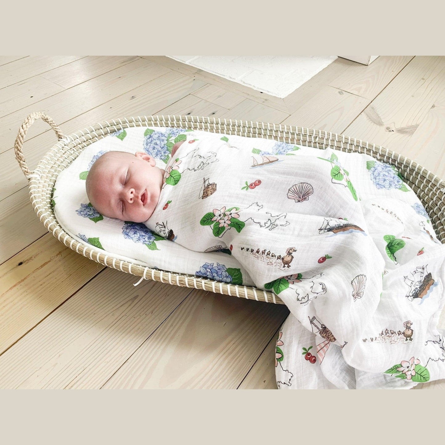 Gift Set: Massachusetts Floral Baby Muslin Swaddle Blanket and Burp Cloth/Bib Combo Baby Shower Essential for Newborn