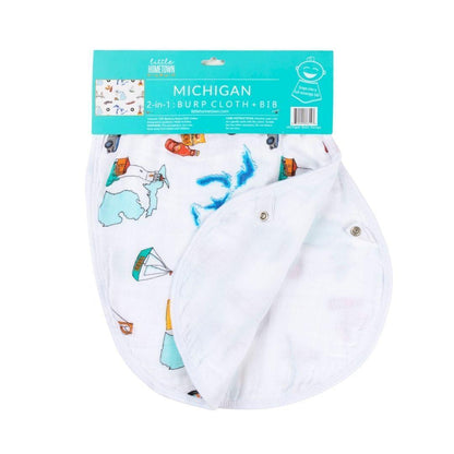 Gift Set: Michigan Baby Muslin Swaddle Blanket and Burp Cloth/Bib Combo Extra Large Bamboo Cotton