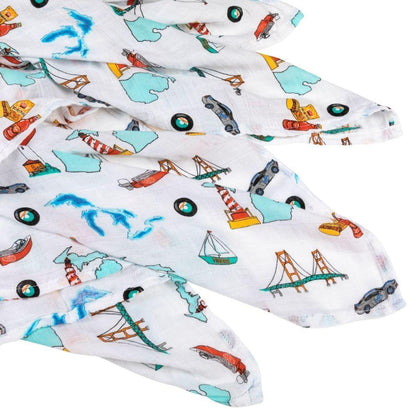 Gift Set: Michigan Baby Muslin Swaddle Blanket and Burp Cloth/Bib Combo Extra Large Bamboo Cotton