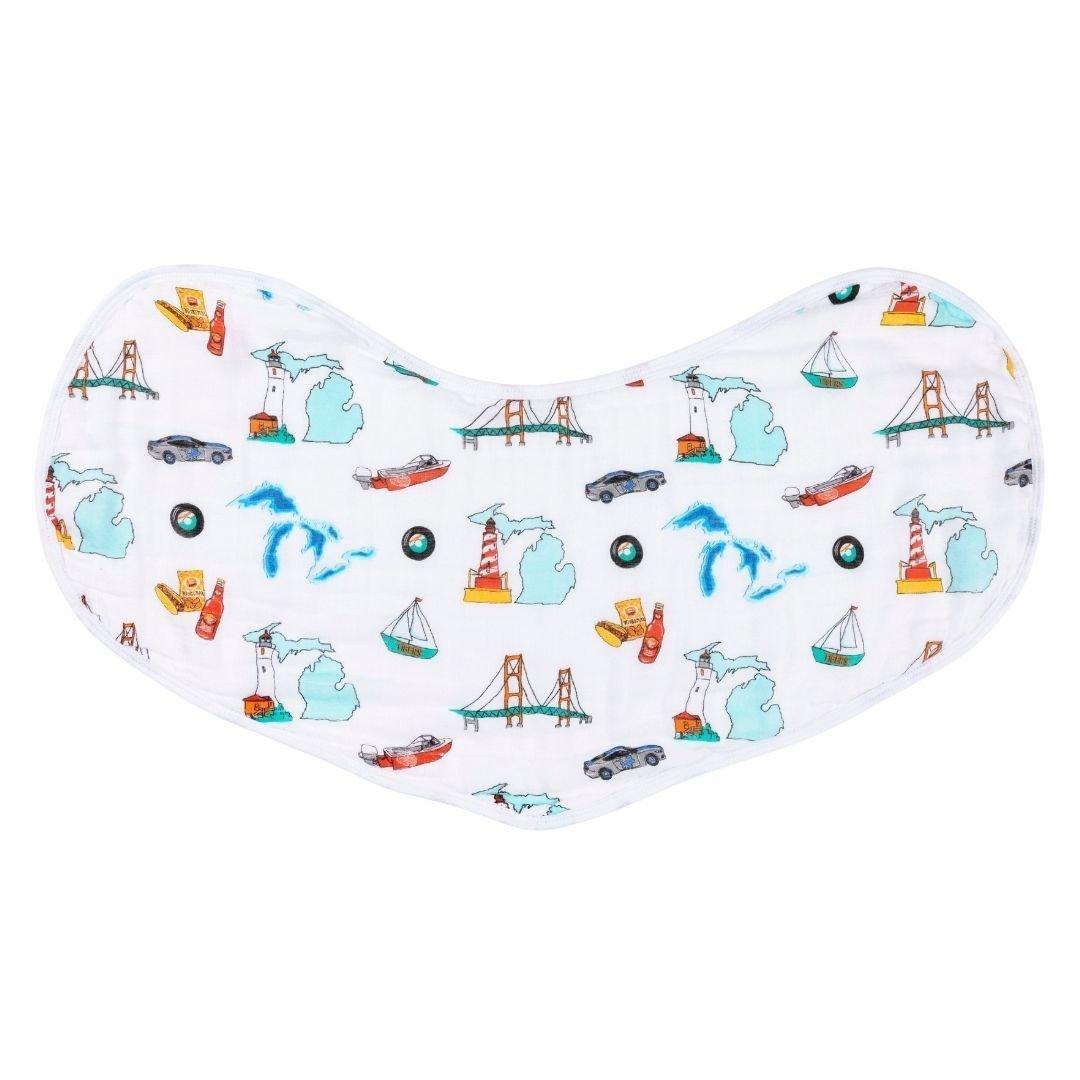 Gift Set: Michigan Baby Muslin Swaddle Blanket and Burp Cloth/Bib Combo Extra Large Bamboo Cotton