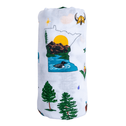 Gift Set: Minnesota Baby Muslin Swaddle Blanket and Burp Cloth/Bib Combo Newborn Essentials for Feeding and Comfort