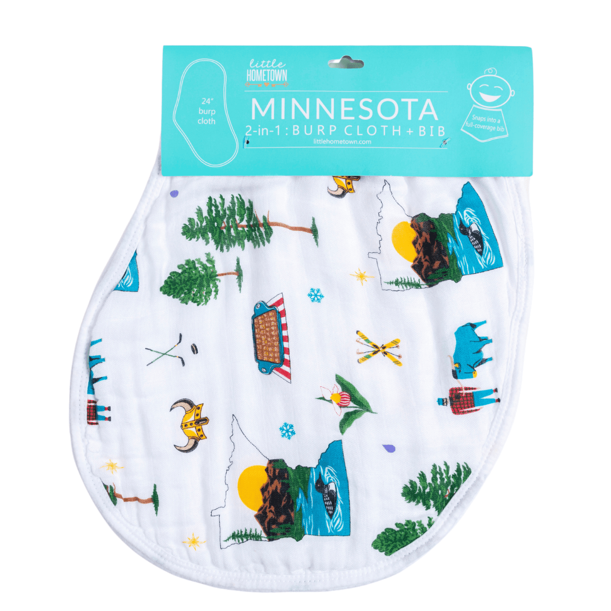 Gift Set: Minnesota Baby Muslin Swaddle Blanket and Burp Cloth/Bib Combo Newborn Essentials for Feeding and Comfort