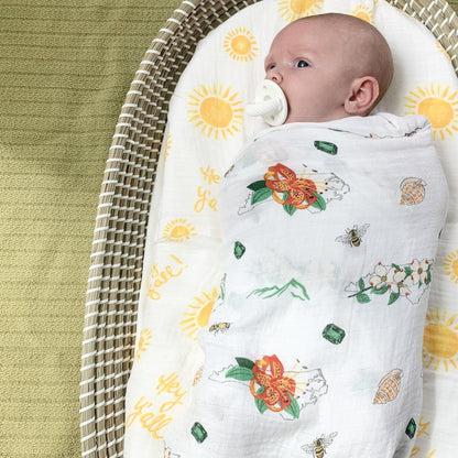Gift Set: North Carolina Baby Muslin Swaddle Blanket and Burp Cloth/Bib Combo (Floral) Baby Shower Essential for Newborn