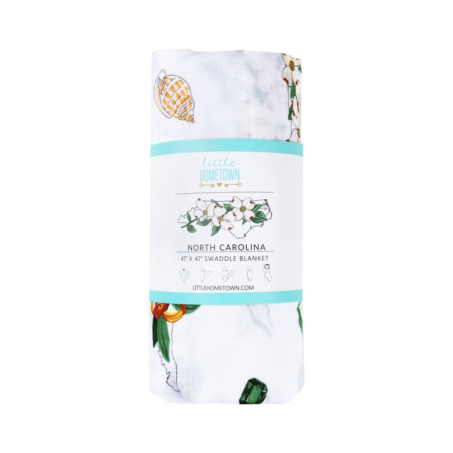 Gift Set: North Carolina Baby Muslin Swaddle Blanket and Burp Cloth/Bib Combo (Floral) Baby Shower Essential for Newborn