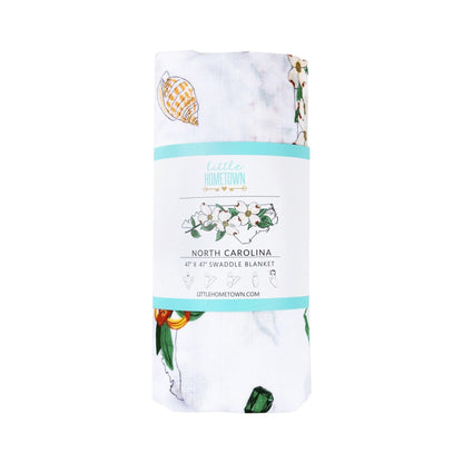 Gift Set: North Carolina Baby Muslin Swaddle Blanket and Burp Cloth/Bib Combo (Floral) Baby Shower Essential for Newborn