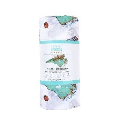 Gift Set: North Carolina Baby Muslin Swaddle Blanket and Burp Cloth/Bib Combo Soft Breathable Bamboo Cotton