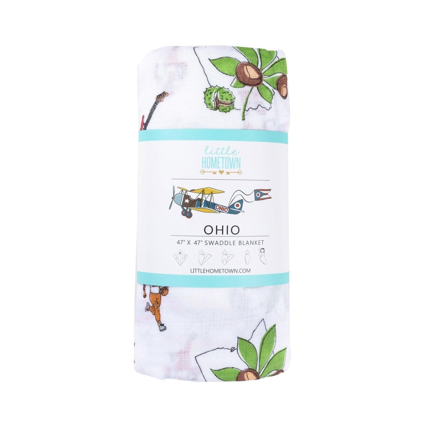 Gift Set: Ohio Baby Muslin Swaddle Receiving Blanket and Burp Cloth / Bib Combo Hospital Coming Home Essential