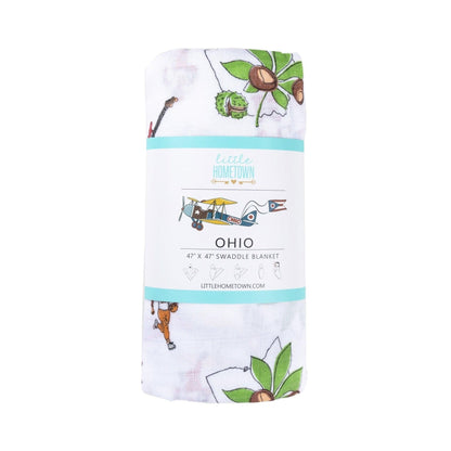 Gift Set: Ohio Baby Muslin Swaddle Receiving Blanket and Burp Cloth / Bib Combo Hospital Coming Home Essential
