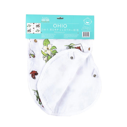 Gift Set: Ohio Baby Muslin Swaddle Receiving Blanket and Burp Cloth / Bib Combo Hospital Coming Home Essential