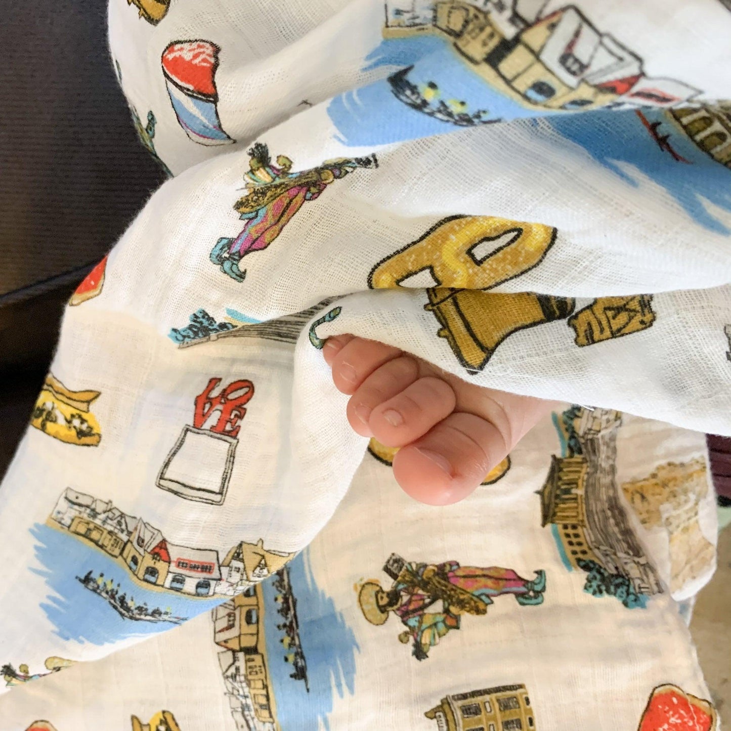 Gift Set: Philadelphia Baby Muslin Swaddle Blanket and Burp Cloth/Bib Combo Newborn Essentials for Feeding and Comfort