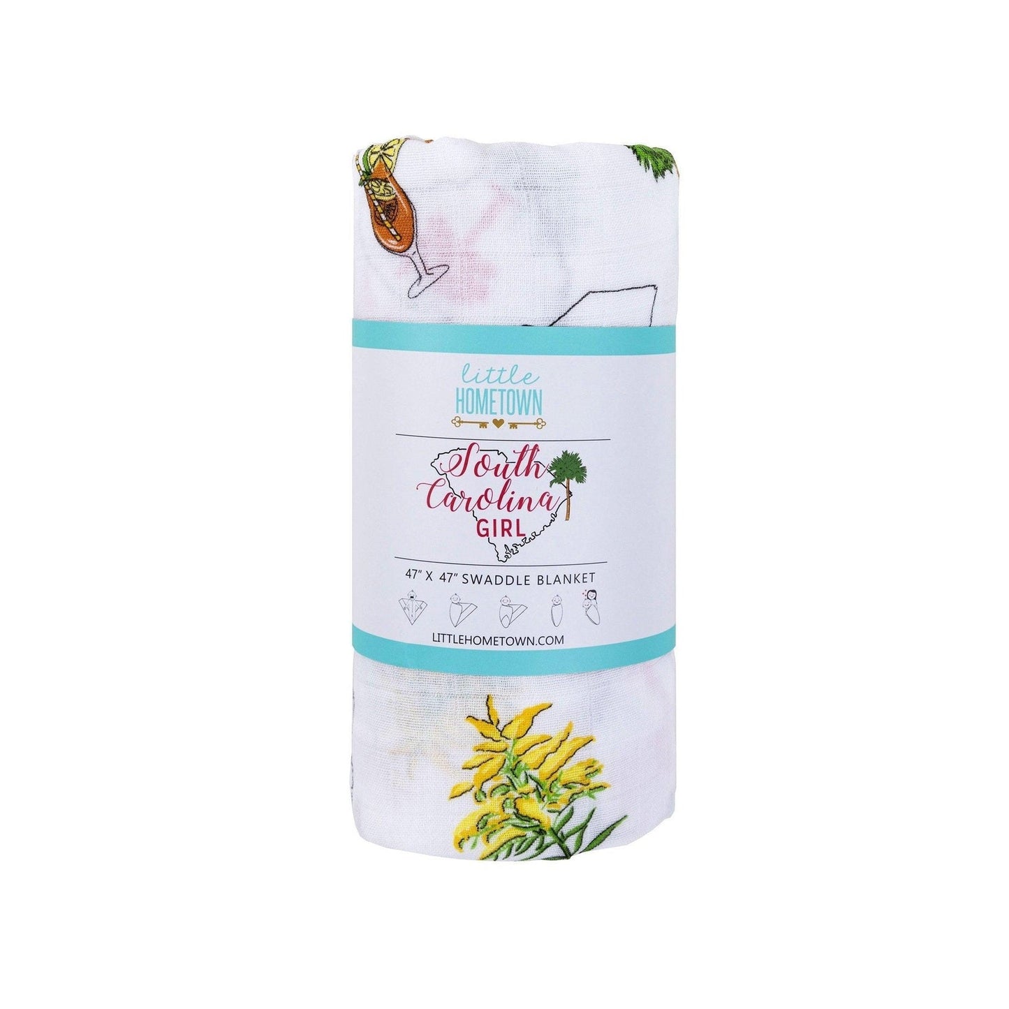 Gift Set: South Carolina Girl Baby Muslin Swaddle Blanket and Burp Cloth/Bib Combo Soft Breathable Bamboo Cotton