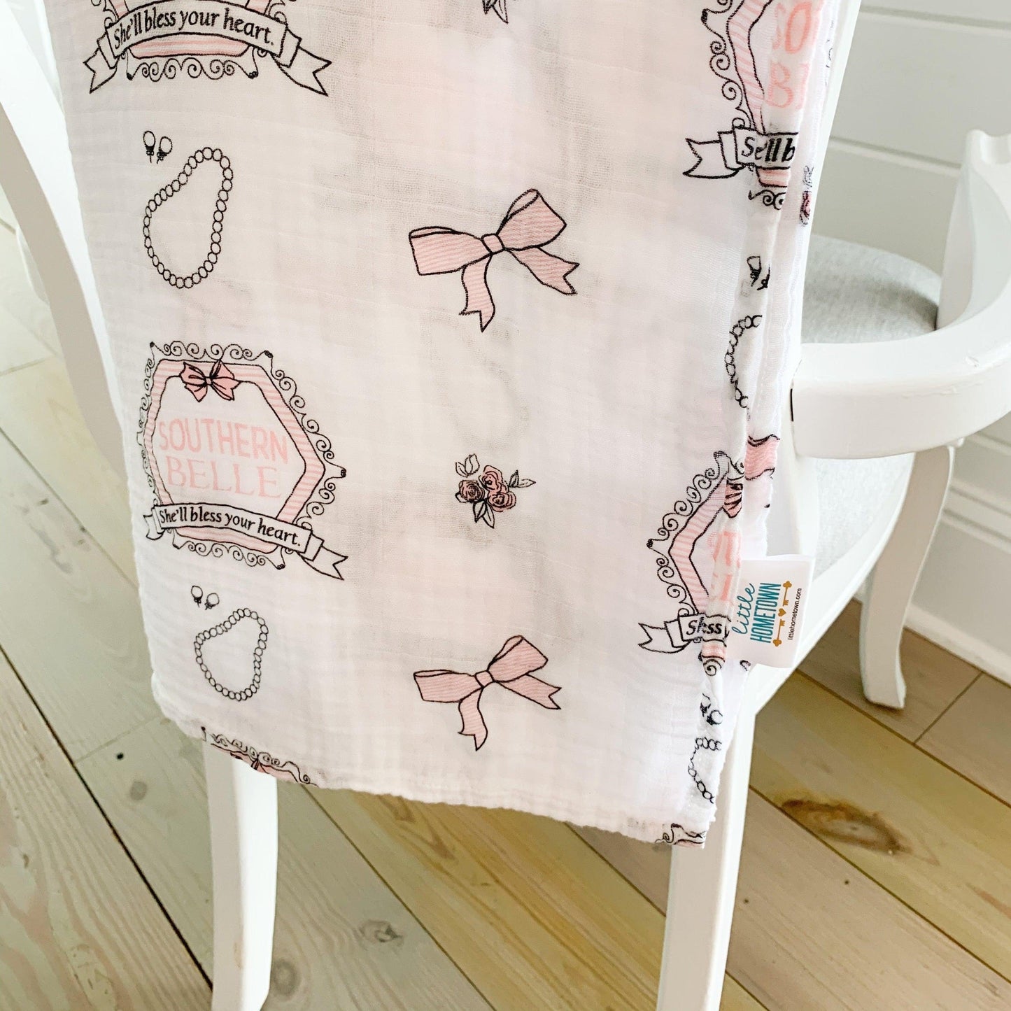 Gift Set: Southern Belle Baby Muslin Swaddle Blanket and Burp Cloth/Bib Combo Extra Large Bamboo Cotton