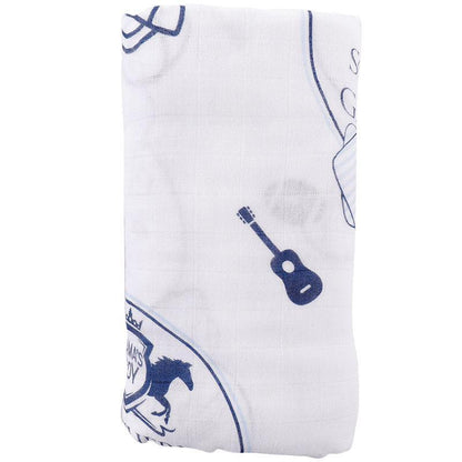 Gift Set: Southern Gentleman Baby Muslin Swaddle Blanket and Burp Cloth/Bib Combo Hospital Coming Home Essential