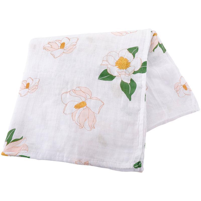Gift Set: Southern Magnolia Baby Muslin Swaddle Blanket and Burp Cloth/Bib Combo Extra Large Bamboo Cotton