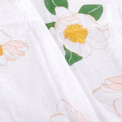 Gift Set: Southern Magnolia Baby Muslin Swaddle Blanket and Burp Cloth/Bib Combo Extra Large Bamboo Cotton