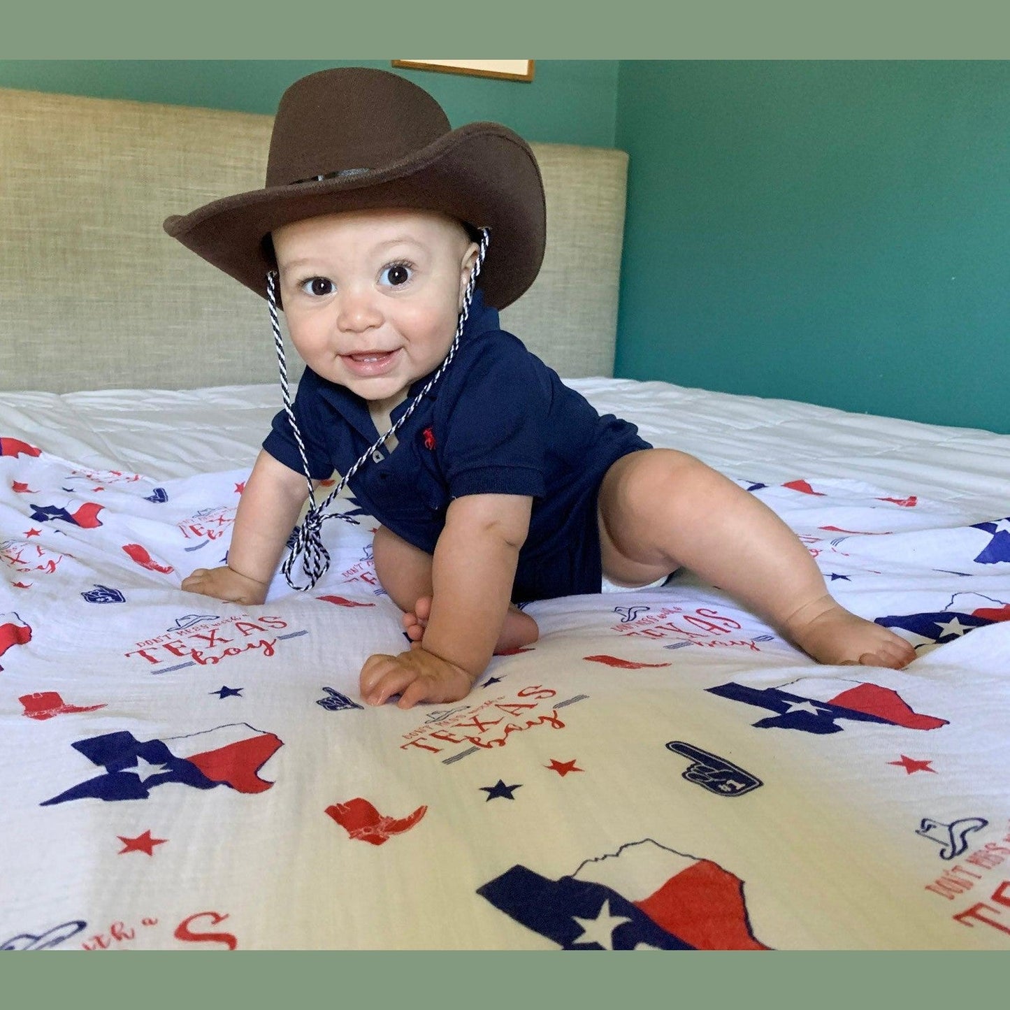 Gift Set: Texas Baby Boy Muslin Swaddle Blanket and Burp Cloth/Bib Combo Baby Shower Essential for Newborn