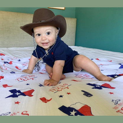 Gift Set: Texas Baby Boy Muslin Swaddle Blanket and Burp Cloth/Bib Combo Baby Shower Essential for Newborn