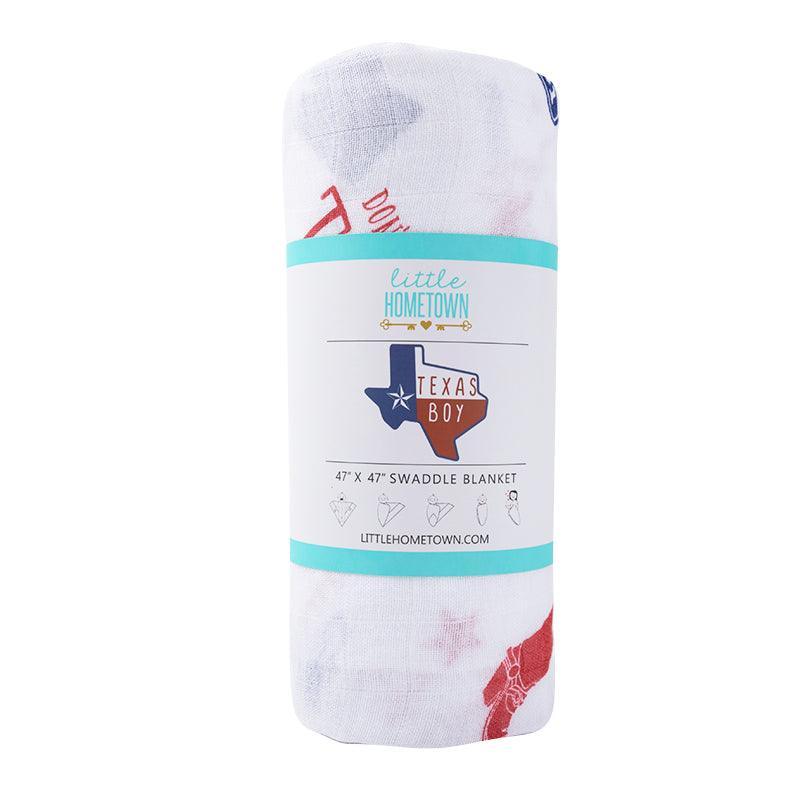 Gift Set: Texas Baby Boy Muslin Swaddle Blanket and Burp Cloth/Bib Combo Baby Shower Essential for Newborn