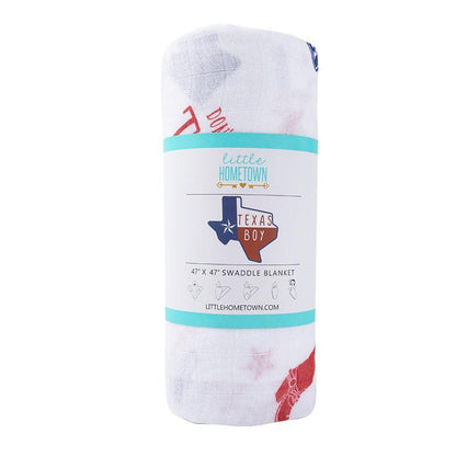 Gift Set: Texas Baby Boy Muslin Swaddle Blanket and Burp Cloth/Bib Combo Baby Shower Essential for Newborn