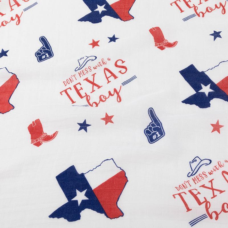 Gift Set: Texas Baby Boy Muslin Swaddle Blanket and Burp Cloth/Bib Combo Baby Shower Essential for Newborn