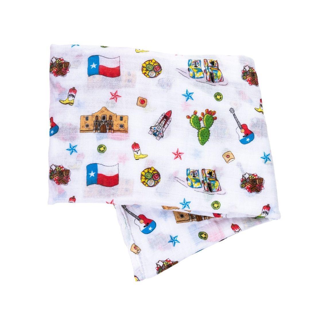 Gift Set: Texas Baby Unisex Muslin Swaddle Blanket and Burp Cloth/Bib Combo Hospital Coming Home Essential