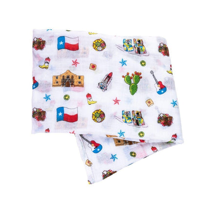 Gift Set: Texas Baby Unisex Muslin Swaddle Blanket and Burp Cloth/Bib Combo Hospital Coming Home Essential
