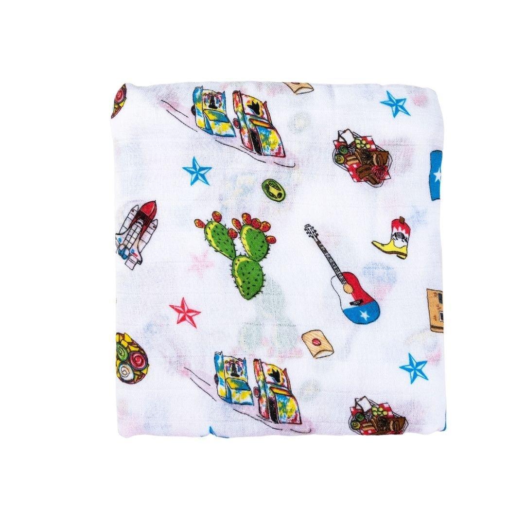 Gift Set: Texas Baby Unisex Muslin Swaddle Blanket and Burp Cloth/Bib Combo Hospital Coming Home Essential