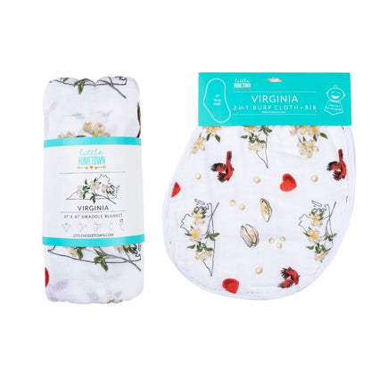 Gift Set: Virginia Baby Muslin Swaddle Blanket and Burp Cloth/Bib Combo (Floral) Baby Shower Essential for Newborn