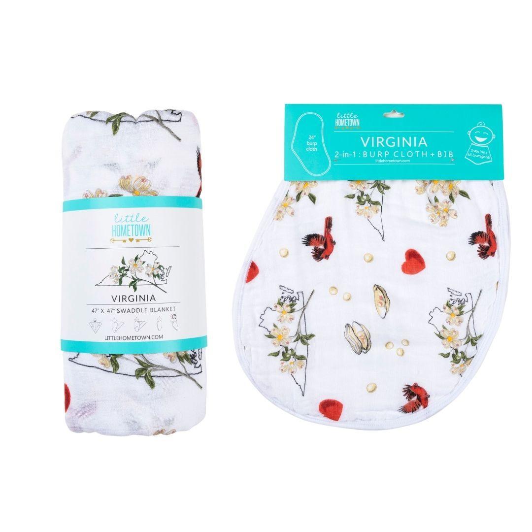 Gift Set: Virginia Baby Muslin Swaddle Blanket and Burp Cloth/Bib Combo (Floral) Baby Shower Essential for Newborn