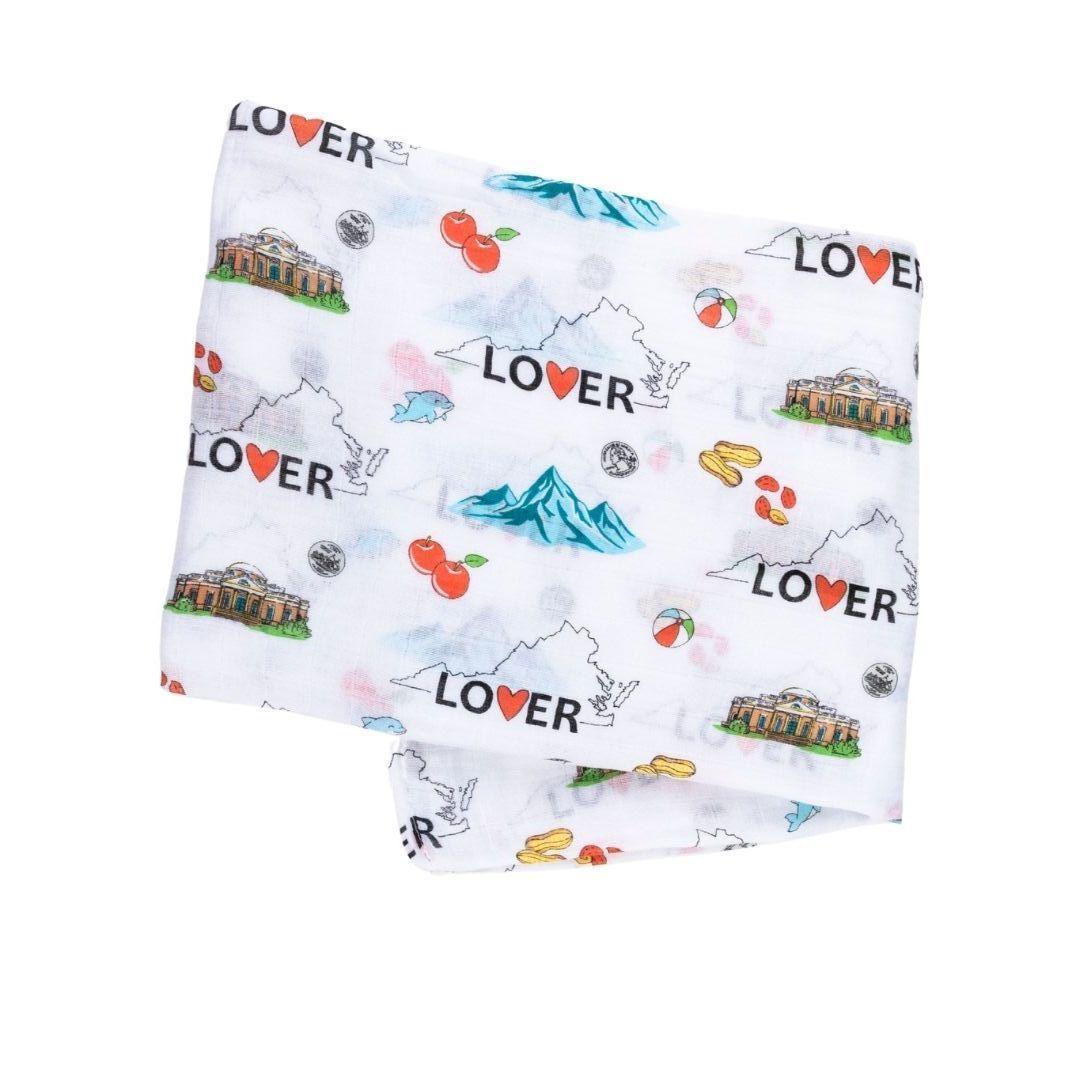 Gift Set: Virginia Baby Muslin Swaddle Blanket and Burp Cloth/Bib Combo Soft Breathable Bamboo Cotton