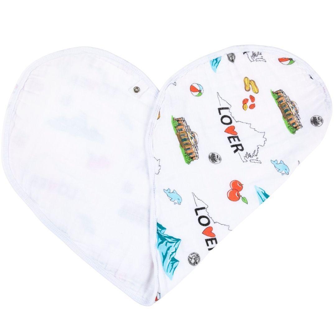 Gift Set: Virginia Baby Muslin Swaddle Blanket and Burp Cloth/Bib Combo Soft Breathable Bamboo Cotton