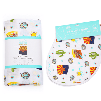 GiftSet: Arizona Baby Muslin Swaddle Blanket and Burp Cloth/Bib Combo Extra Large Bamboo Cotton