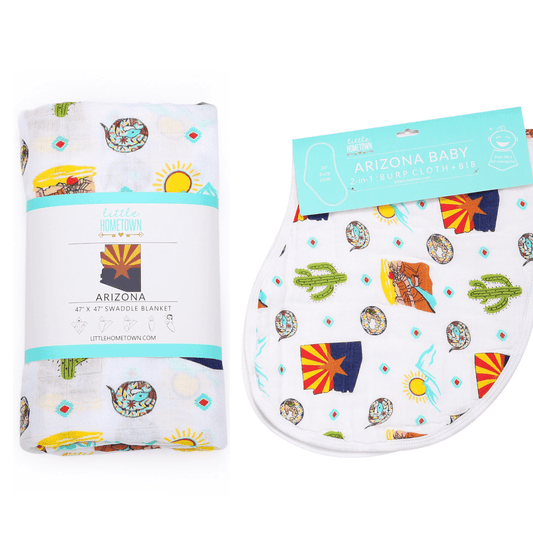 GiftSet: Arizona Baby Muslin Swaddle Blanket and Burp Cloth/Bib Combo Extra Large Bamboo Cotton