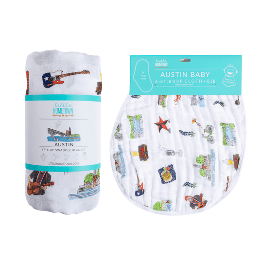 GiftSet: Austin Baby Muslin Swaddle Blanket and Burp Cloth/Bib Combo Extra Large Bamboo Cotton
