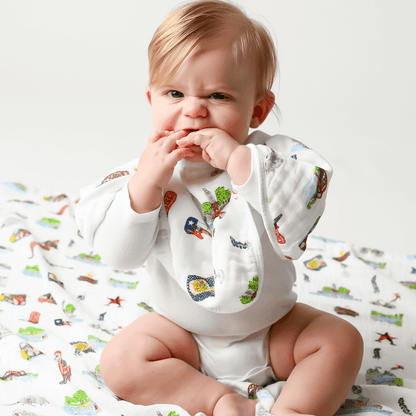 GiftSet: Austin Baby Muslin Swaddle Blanket and Burp Cloth/Bib Combo Extra Large Bamboo Cotton