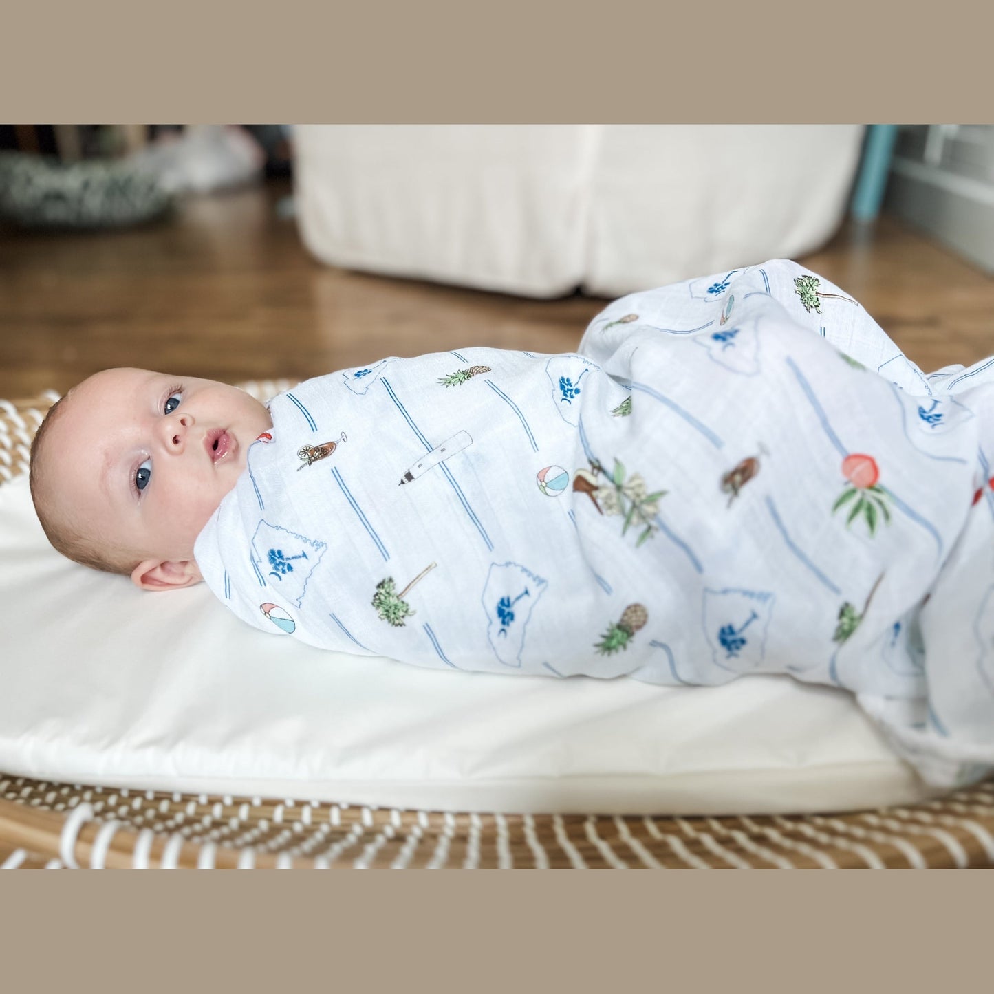 GiftSet: South Carolina Baby Muslin Swaddle Blanket and Burp Cloth/Bib Combo Baby Shower Essential for Newborn